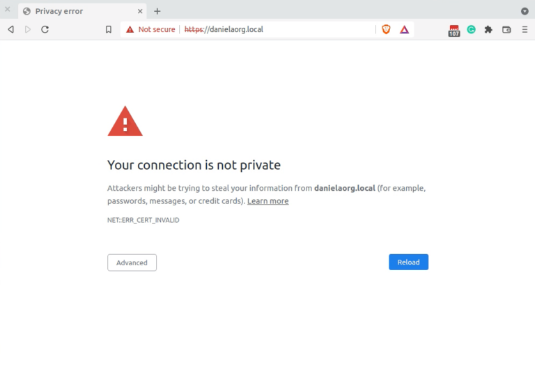 Example of the ERR_CERT_INVALID error encountered in the Chrome browser.