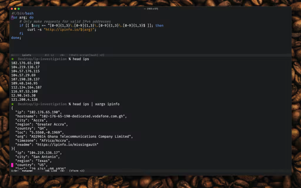 Scripted IP lookup in the terminal