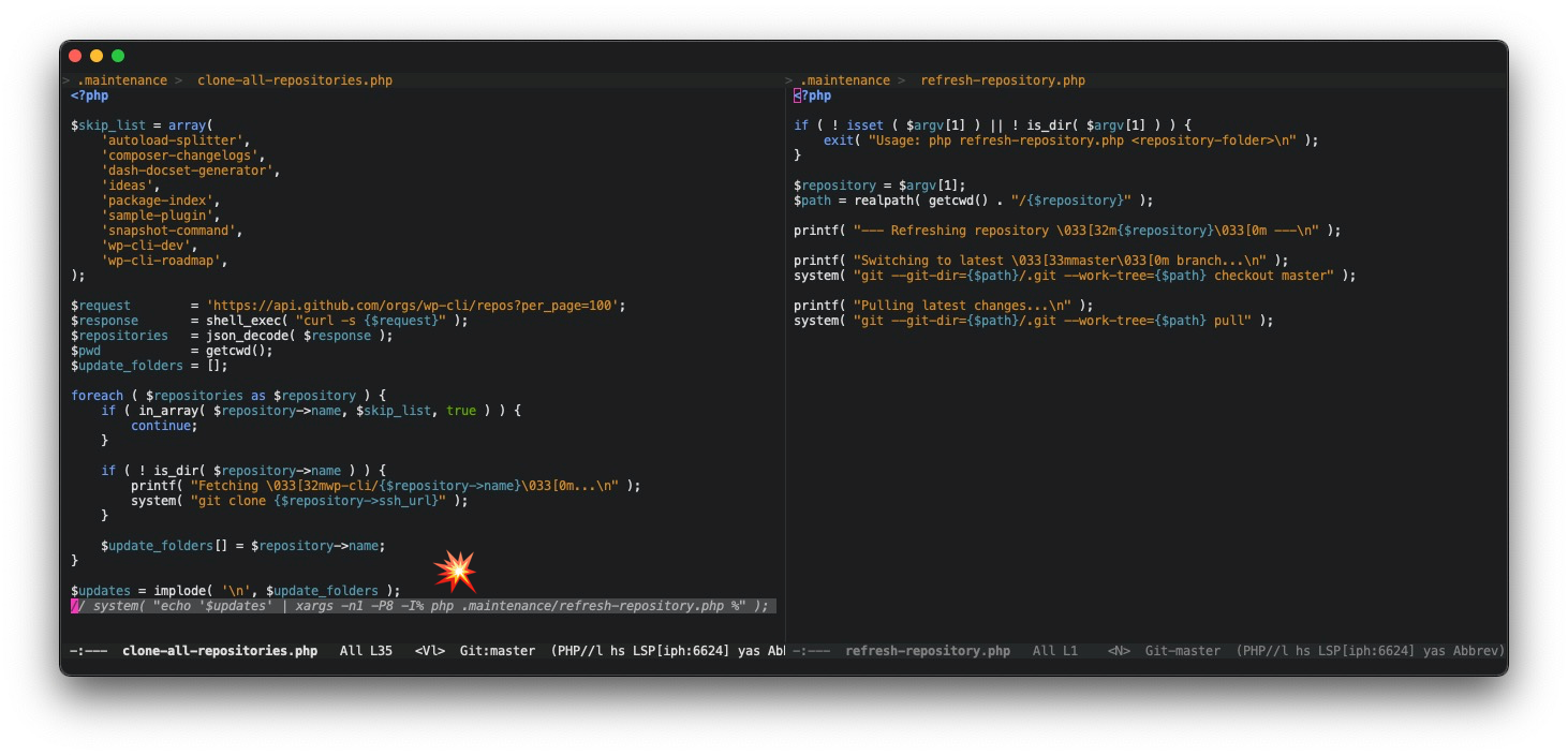A screenshot showing the commented out line that allowed the composer install command to finish successfully.